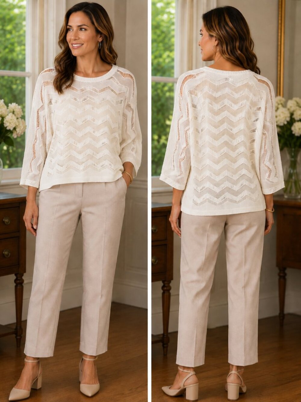 🤍 WynneLayers Ivory Chevron Open Knit Sweater Sz S NIB